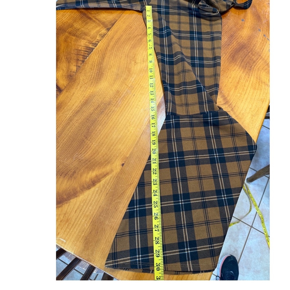 VTG Y2K Vamp Brown Plaid High Waisted Bell Bottom Pants w/ Tie Belt Small USA - Picture 7 of 7